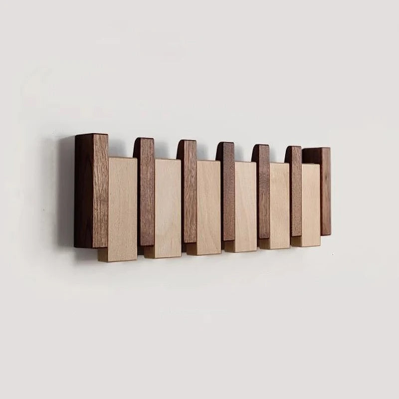 Perchero de pared de madera - Perchero de piano hecho a mano con ganchos desplegables
