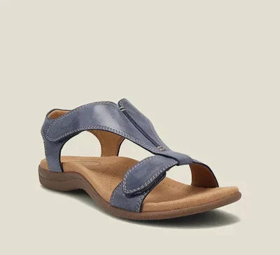 Sandale en cuir bleu pour femme, design ouvert, semelle intérieure rembourrée, idéale pour l'été. Chaussure confortable et élégante.