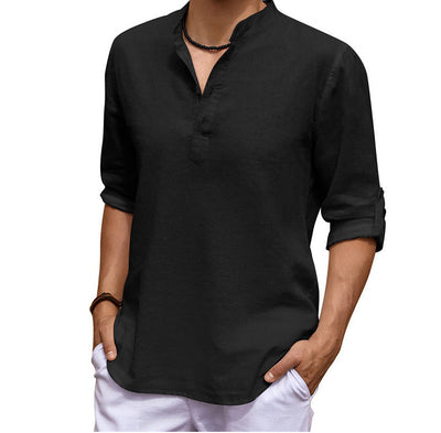 Dorian - Camisa informal de lino y algodón de manga larga para hombre