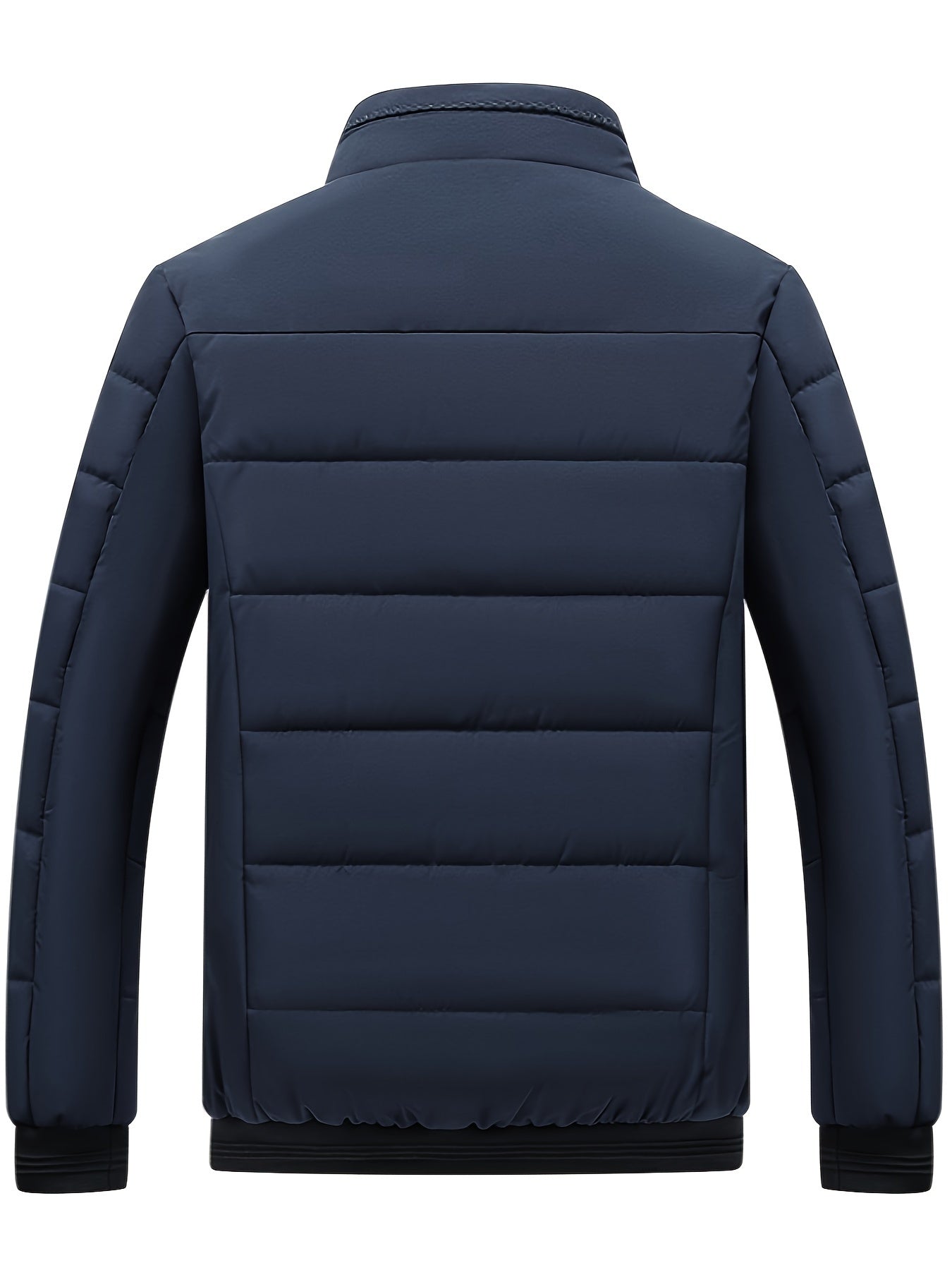 Veste matelassée bleu marine pour homme, design moderne, col montant, idéale pour l'hiver, style décontracté et élégant, mode masculine.