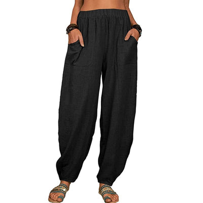 Zinzi - Pantalones harén casuales de algodón y lino
