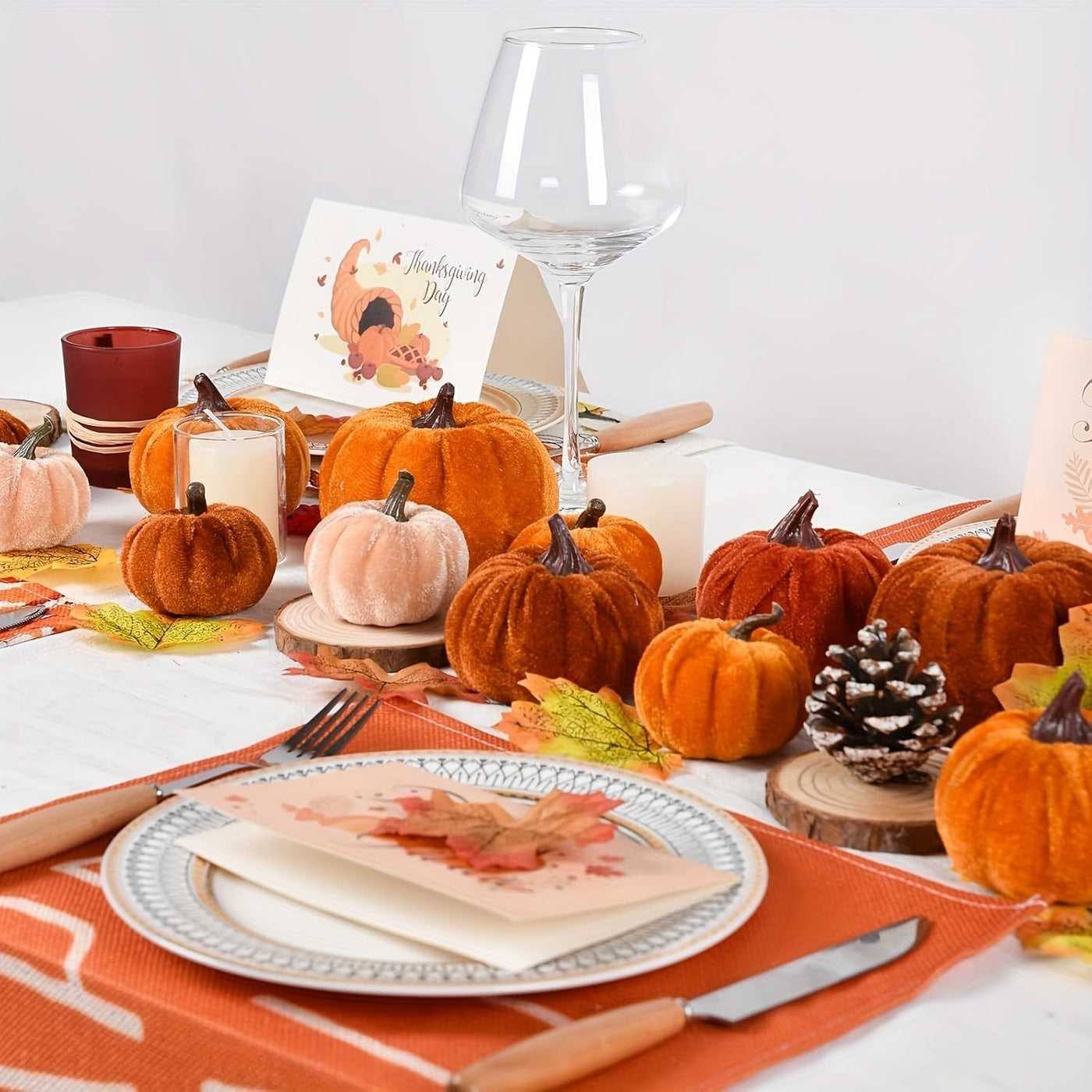 PumpkinPatch | 12 adet kadife yapay balkabağı - sonbahar süsü köpük & Cadılar Bayramı masa dekorasyonu