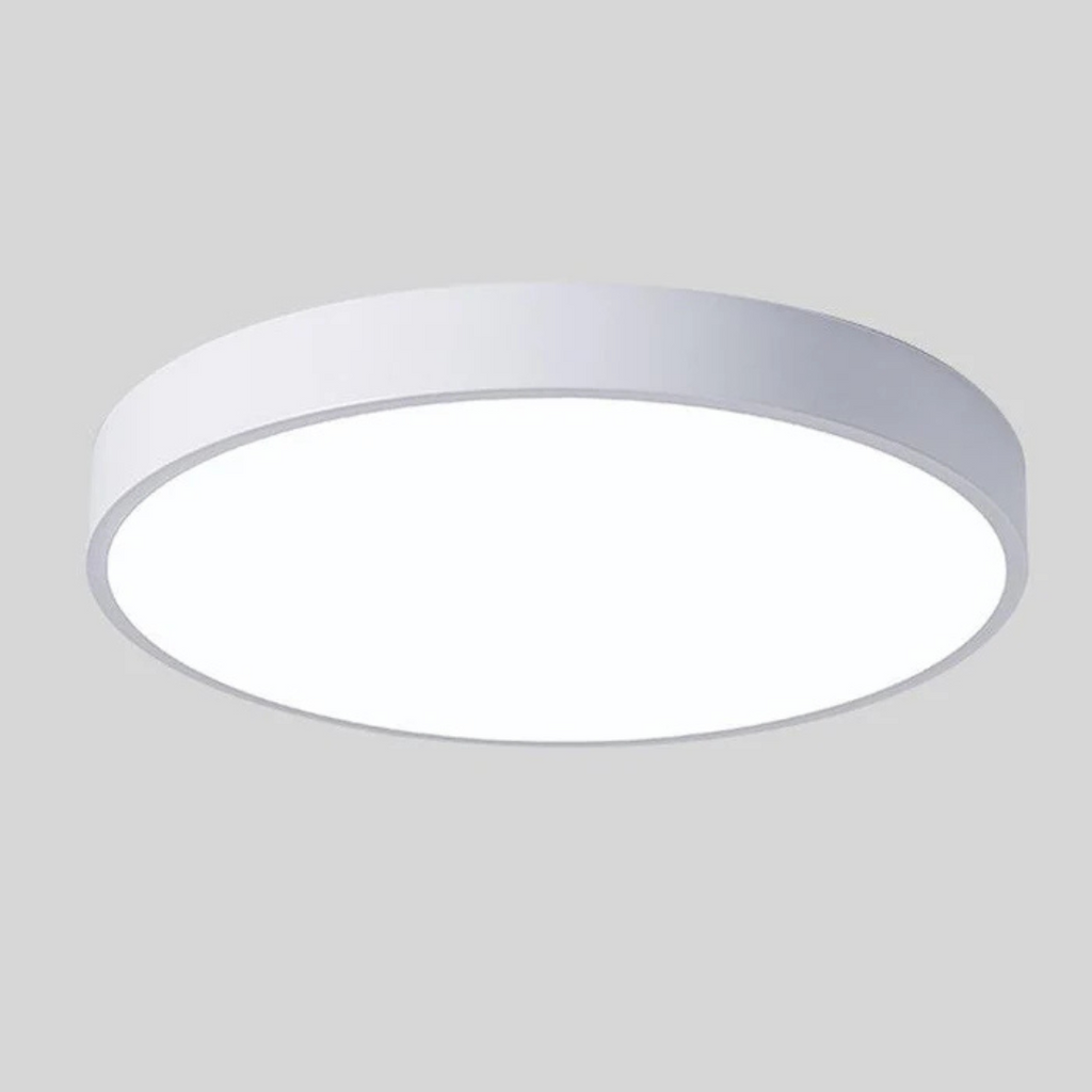 Plafonnier LED rond moderne blanc, éclairage intérieur, design minimaliste, idéal pour salon, chambre, cuisine, économie d'énergie, décoration.