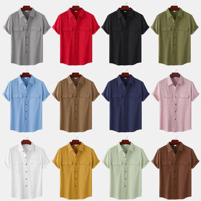 Camisas de lino de manga corta Camisas de hombre