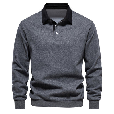 Polo elegante de manga larga para hombre con cuello clásico.