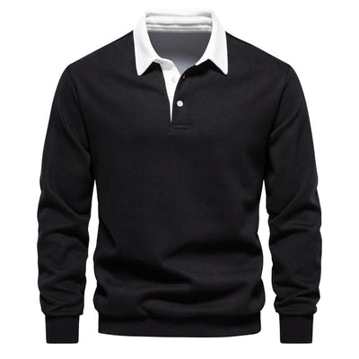 Polo elegante de manga larga para hombre con cuello clásico.