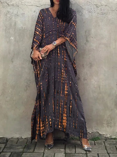 Vestido caftán para mujer - Corte holgado - Cuello en V - Estilo bohemio con efecto tie-dye