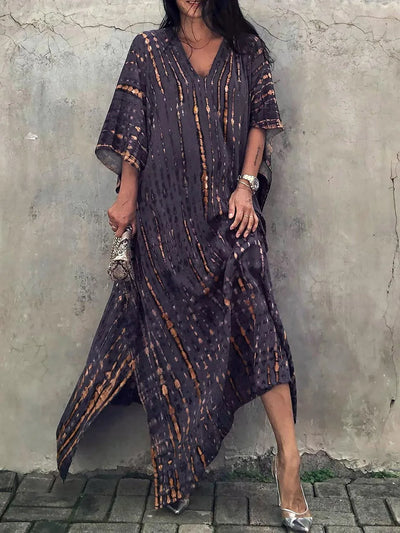 Vestido caftán para mujer - Corte holgado - Cuello en V - Estilo bohemio con efecto tie-dye
