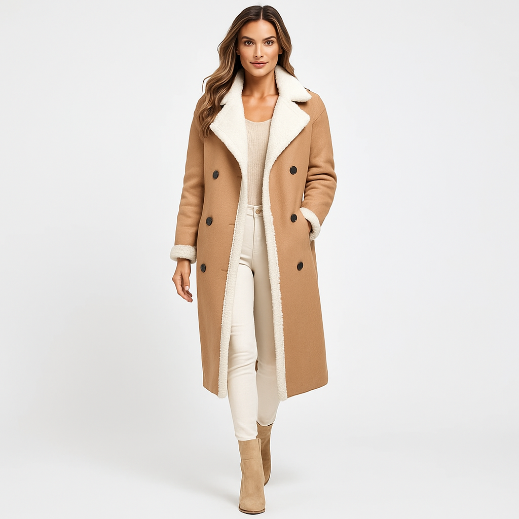 Lang vest til kvinder med fleecefor og Teddy-krave | Klassisk design | Varm og elegant komfort