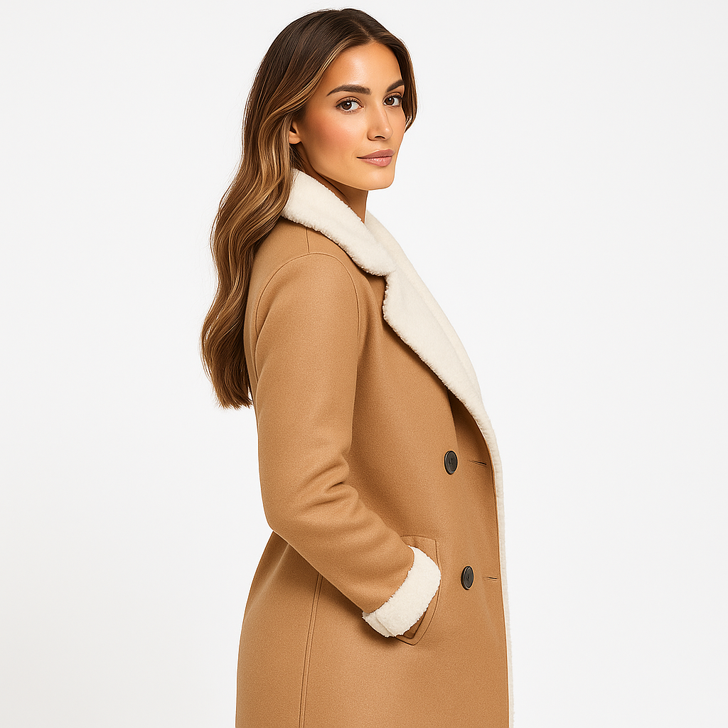 Lang vest til kvinder med fleecefor og Teddy-krave | Klassisk design | Varm og elegant komfort