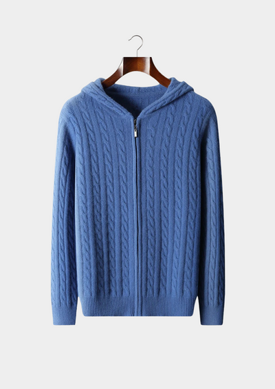 100% Cashmere Cable Knit Zip-Up Hoodie