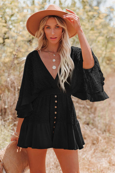 Dreamy Nights - Mini vestido con escote en pico y encaje
