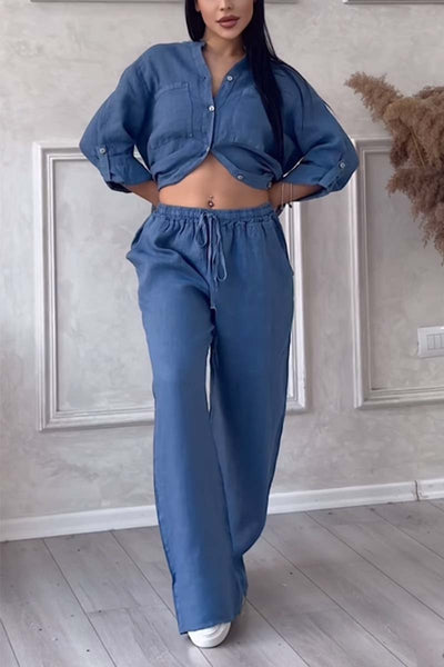 Ensemble en lin pour femme - blouse aérée & pantalon large