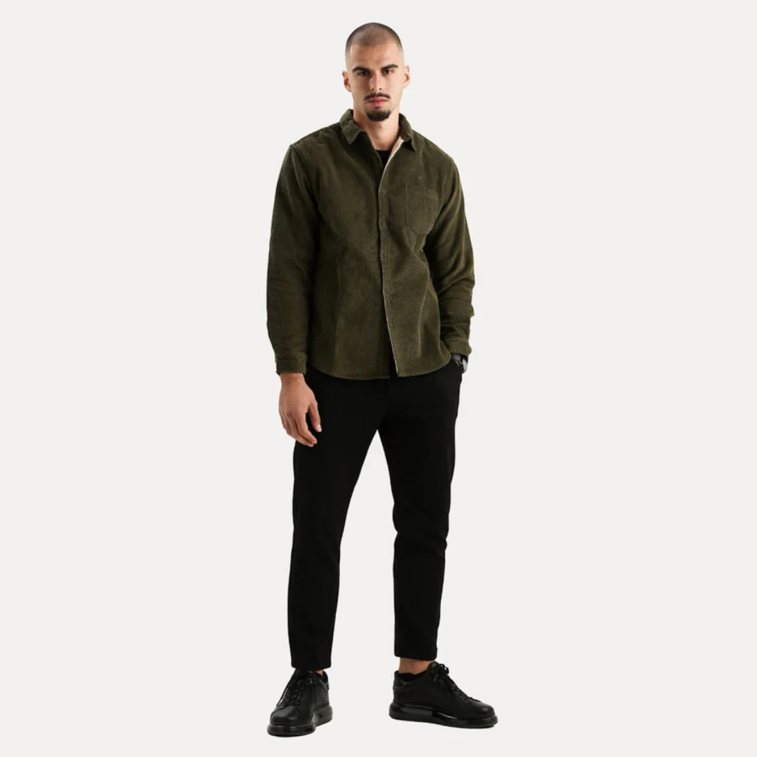Camisa de manga larga para hombre con cierre de botones cálidos | Cuello en V