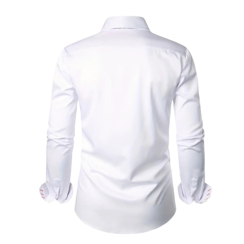 Chemise blanche homme élégante, manches longues, col classique, vue de dos. Idéale pour tenue formelle ou bureau. Mode masculine chic.