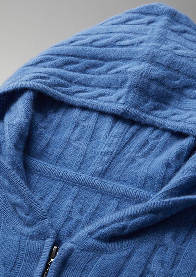 100% Cashmere Cable Knit Zip-Up Hoodie