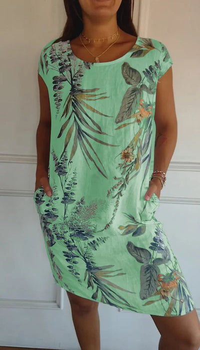 Elisabeth - Vestido de mujer de algodón y lino con cuello redondo