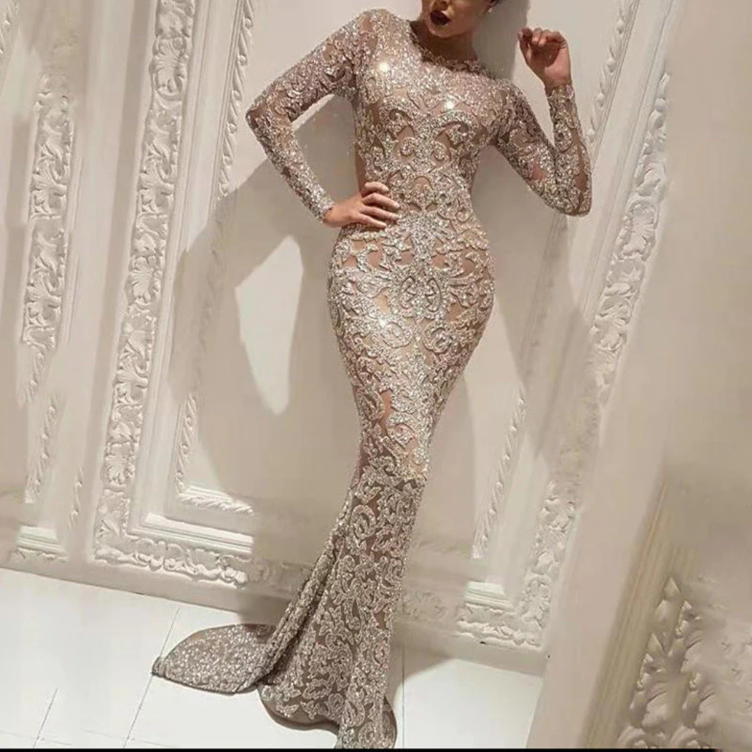 Robe Élégante De Sirène À Paillettes À Manches Longues Pour Femmes | Maxi