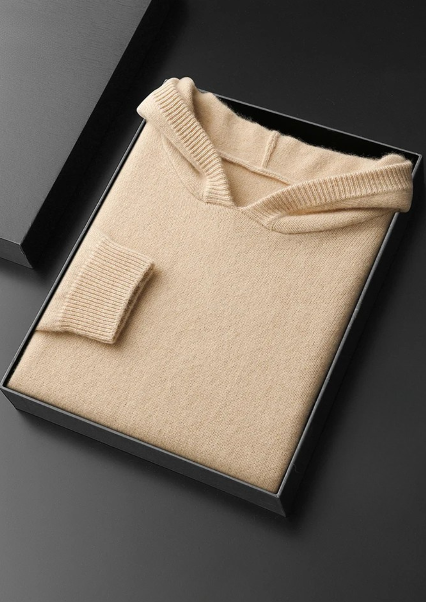 Beige uld hættetrøje til mænd