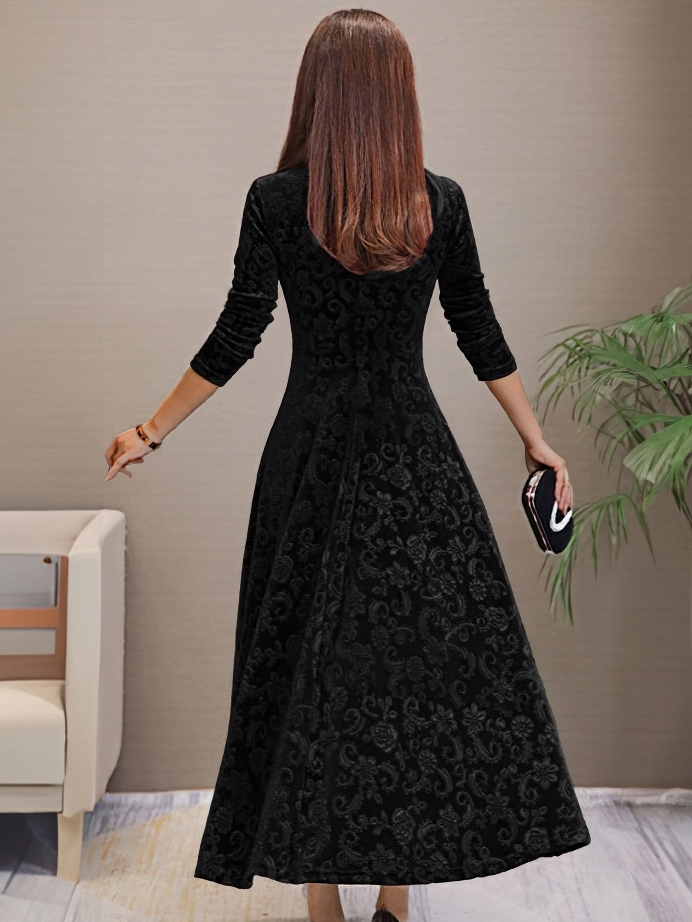 Robe en velours avec col en V pour femmes - idéale pour le printemps/été