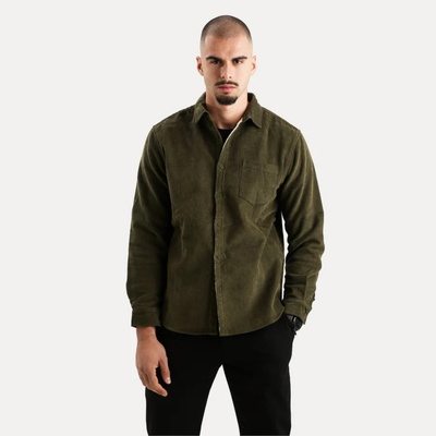 Camisa de manga larga para hombre con cierre de botones cálidos | Cuello en V