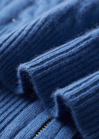 Blå strikket hættetrøje med lynlås