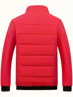 Veste doudoune rouge vif pour homme, design matelassé, col montant, manches longues, idéale pour l'hiver, mode tendance et confortable.