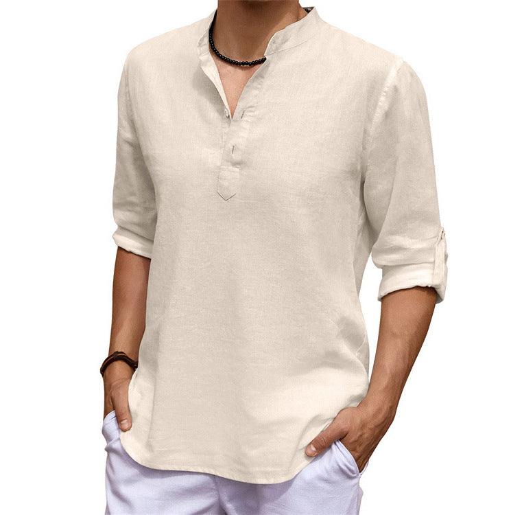 Dorian - Camisa informal de lino y algodón de manga larga para hombre