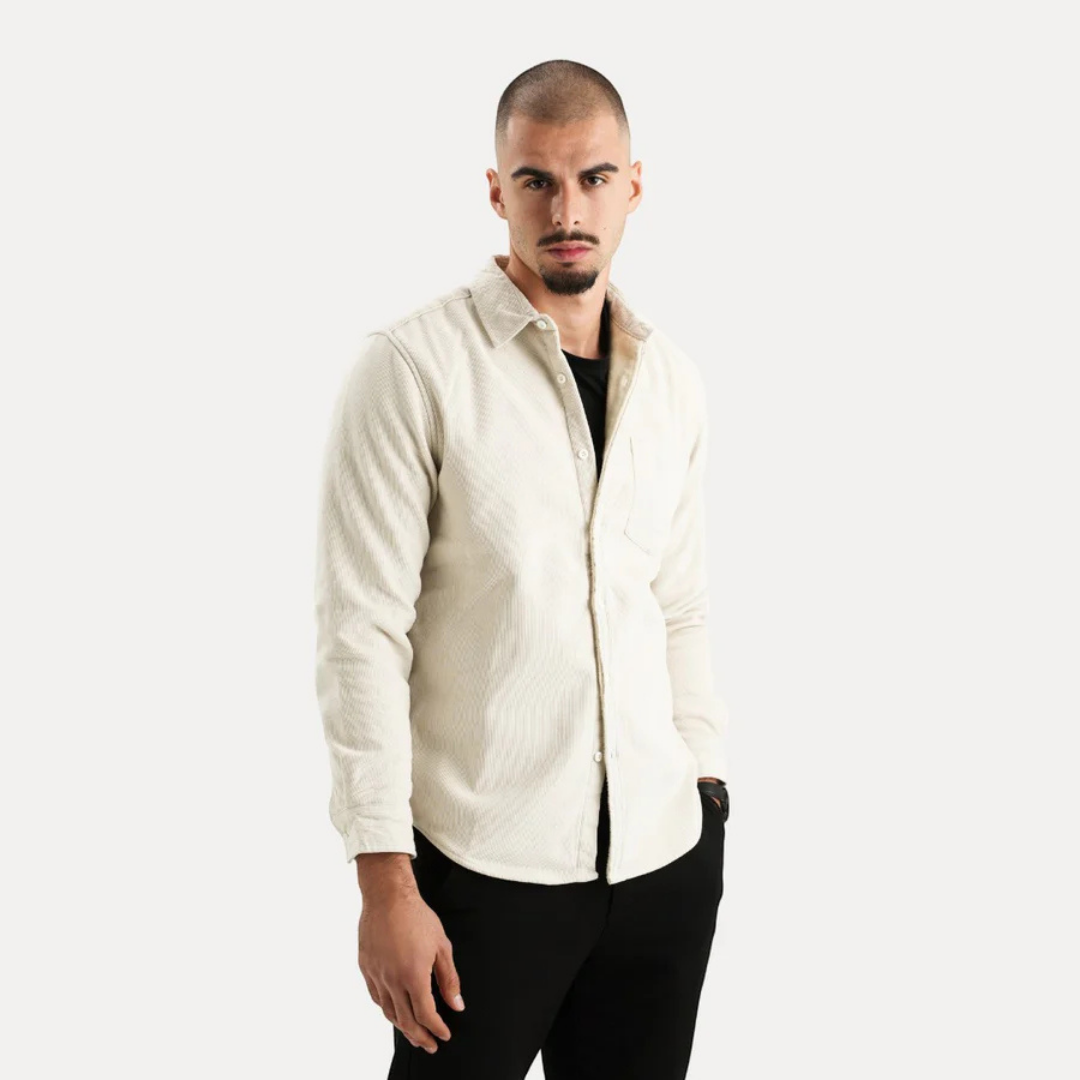Camisa de manga larga para hombre con cierre de botones cálidos | Cuello en V