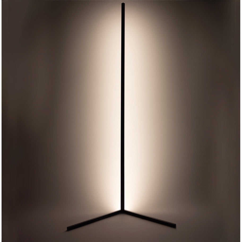 Lampe LED minimaliste sur pied, design moderne, éclairage d'ambiance, structure en métal noir, idéale pour salon contemporain, éclairage indirect.