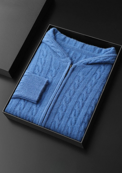 100% Cashmere Cable Knit Zip-Up Hoodie
