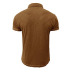 Polo marron pour homme, manches courtes, col classique, vue arrière. T-shirt élégant en coton, mode masculine, vêtement décontracté.