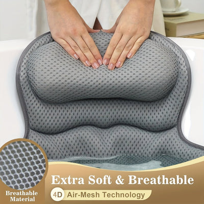 LuxieSpa 4D lüks banyo yastığı - rahatlatıcı bir banyo için boyun ve sırt desteği ile nefes alabilen yastık