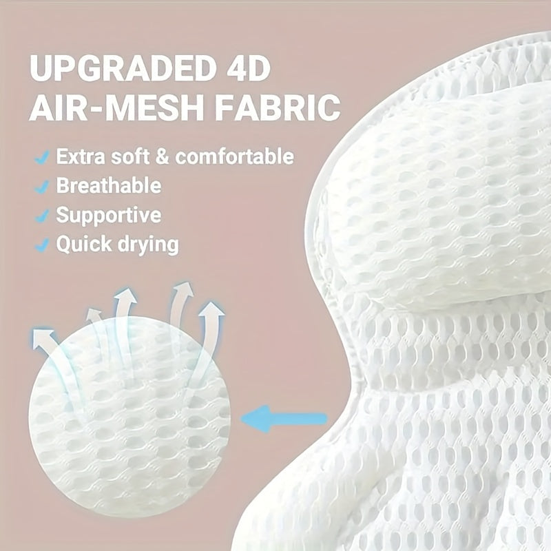LuxieSpa 4D lüks banyo yastığı - rahatlatıcı bir banyo için boyun ve sırt desteği ile nefes alabilen yastık