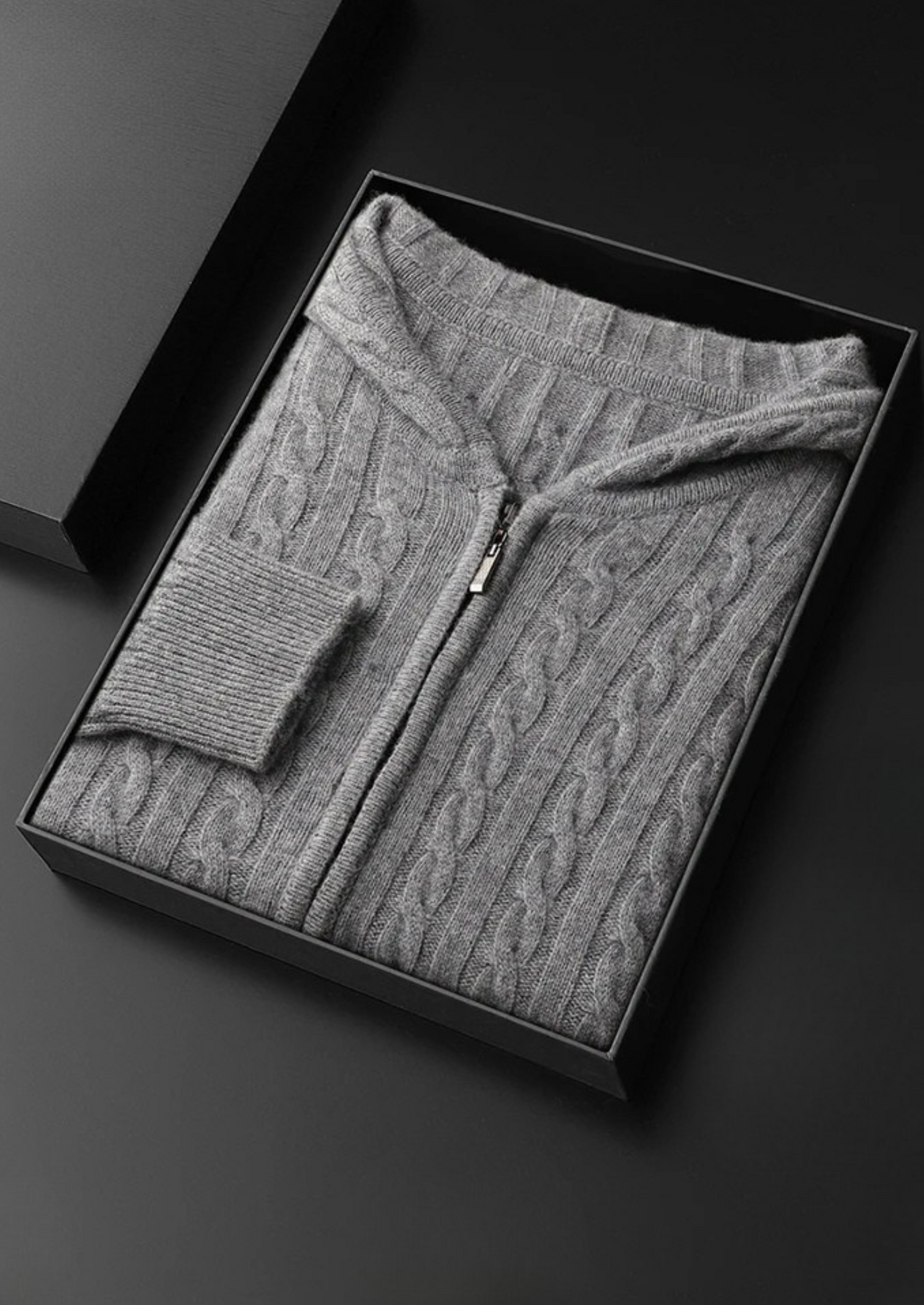 100% Cashmere Cable Knit Zip-Up Hoodie