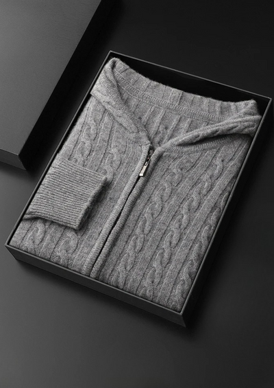 100% Cashmere Cable Knit Zip-Up Hoodie