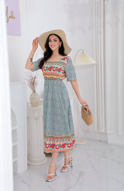 Helga - Robe midi particulière avec col rond