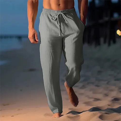Pantalones de lino para hombre - Corte recto - Tiro medio - Imprescindibles de verano