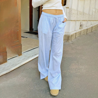 Pantalones elásticos de corte holgado a rayas para mujer - Luna