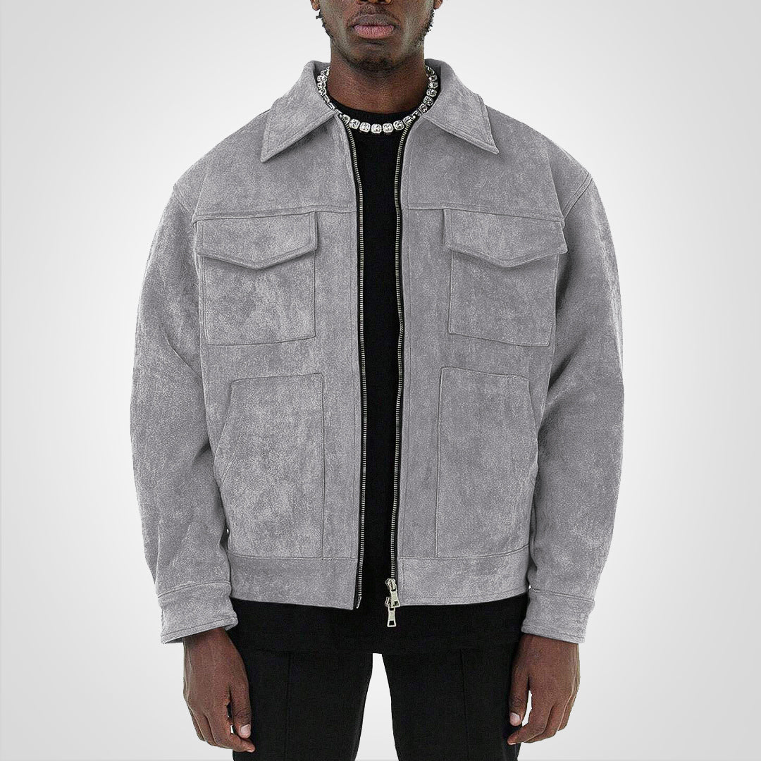 RetroStreet | Chaqueta corta de ante con cremallera