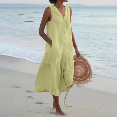 Robe élégante en lin à col en V – Elara