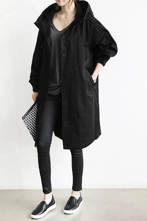 Gabardina impermeable con capucha para mujer - Larga y cálida
