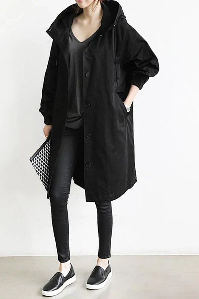 Gabardina impermeable con capucha para mujer - Larga y cálida