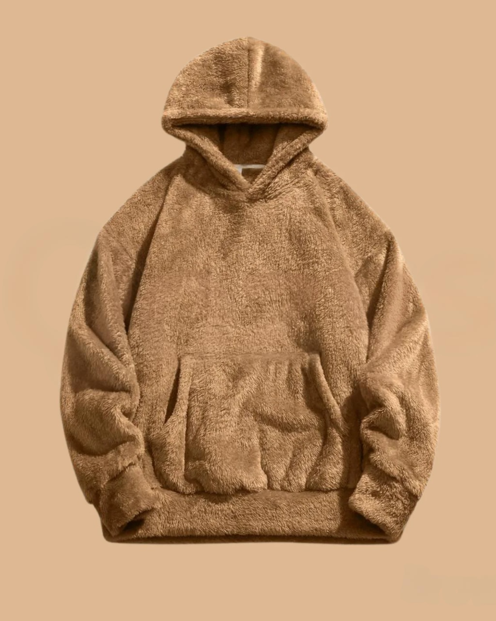 Sweat à capuche en peluche marron, doux et confortable, idéal pour l'hiver. Mode décontractée, tendance, vêtement chaud pour homme et femme.