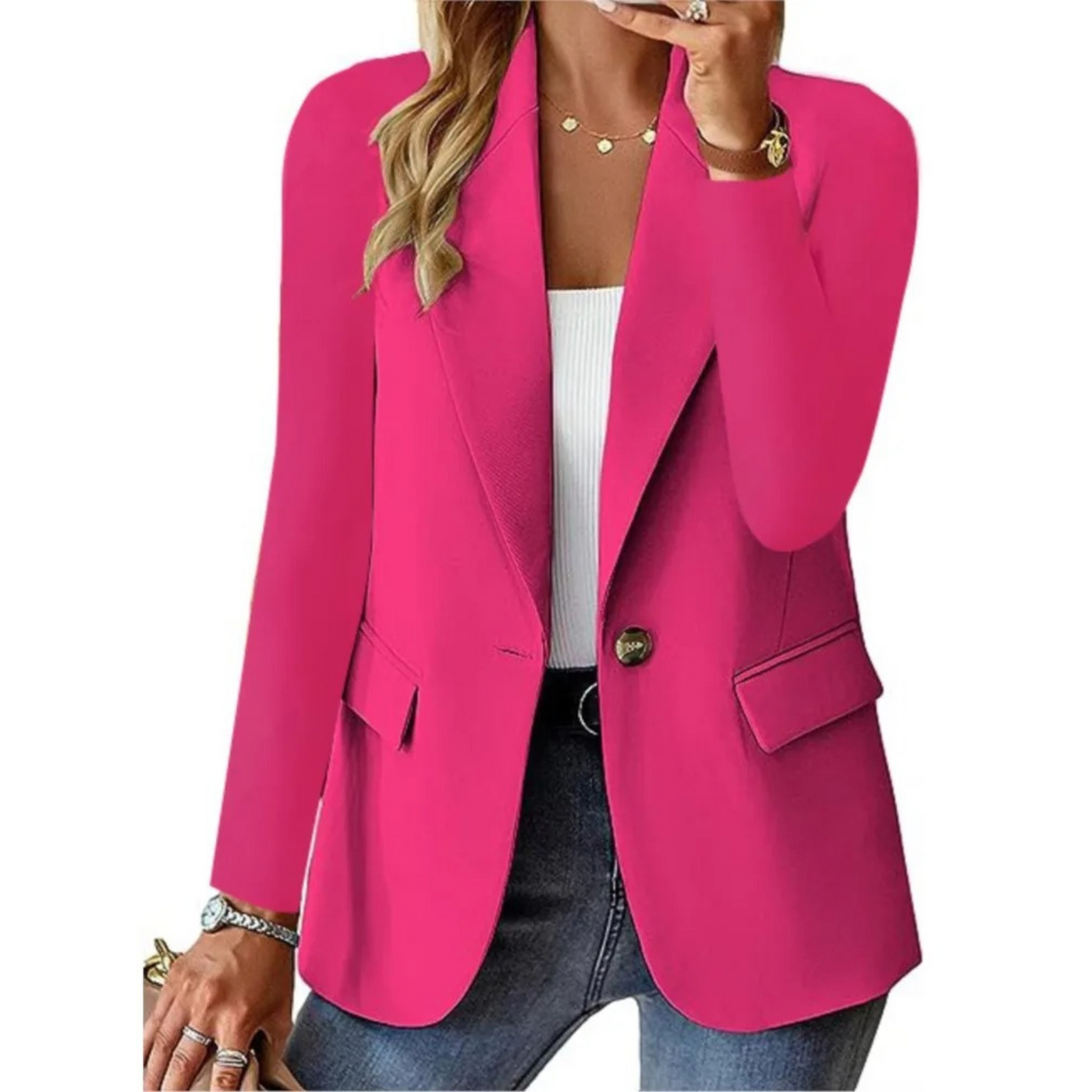 Blazer décontracté à manches longues et poche slim pour femme avec boucle