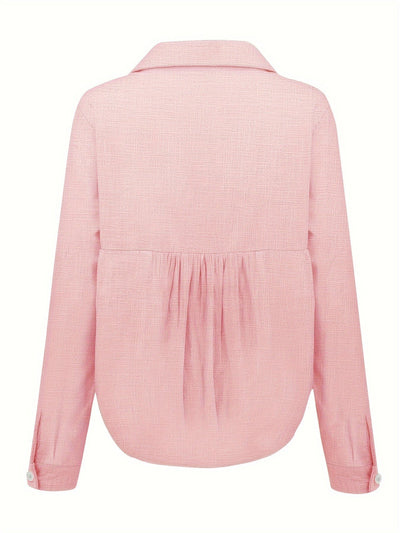 Camisa de lino para mujer, manga larga, abotonada, corte holgado, primavera otoño