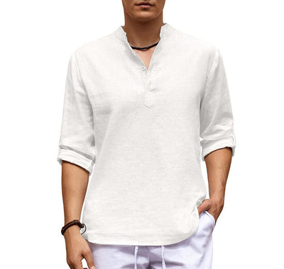 Dorian - Camisa informal de lino y algodón de manga larga para hombre