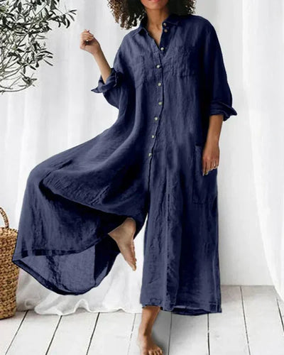 Tuta oversize casual in lino da donna con bottoni | Ideale per l'estate