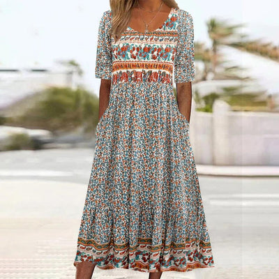 Helga - Robe midi particulière avec col rond
