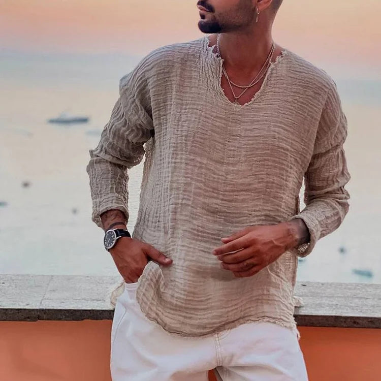 Allan - Camiseta sencilla de verano con cuello en V 